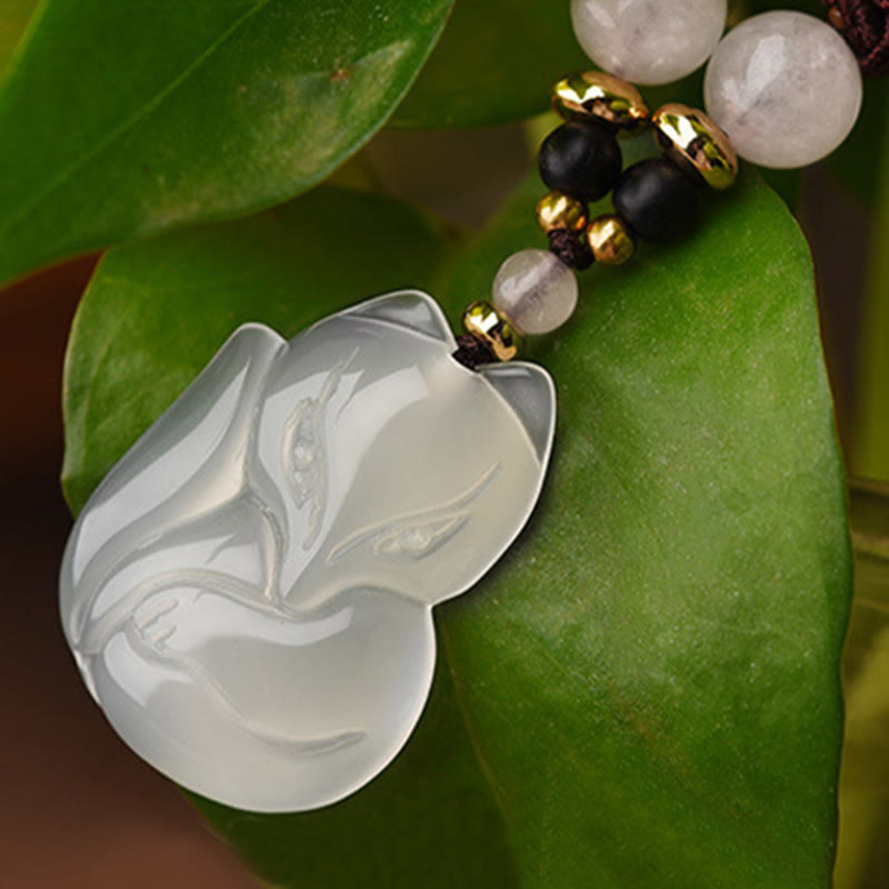 Chalcedony Fox Pink Crystal Bead Harmony String Necklace Pendant