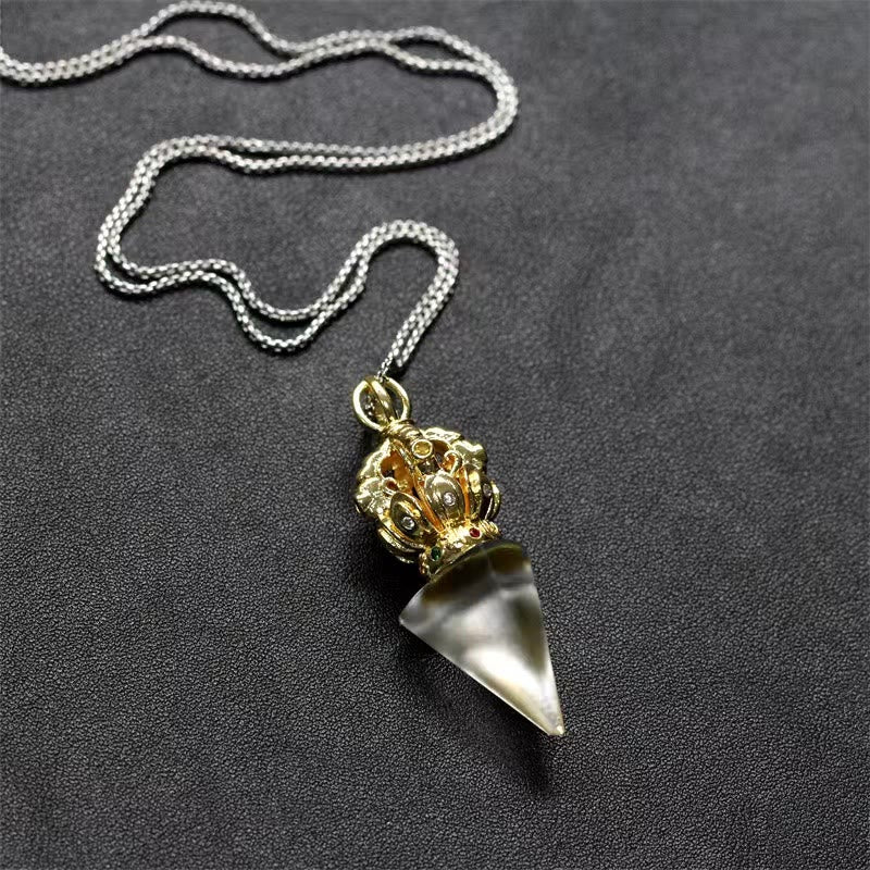 Tibetan Dorje Vajra 4 Prong Lotus Liuli Crystal Strength Necklace Pendant