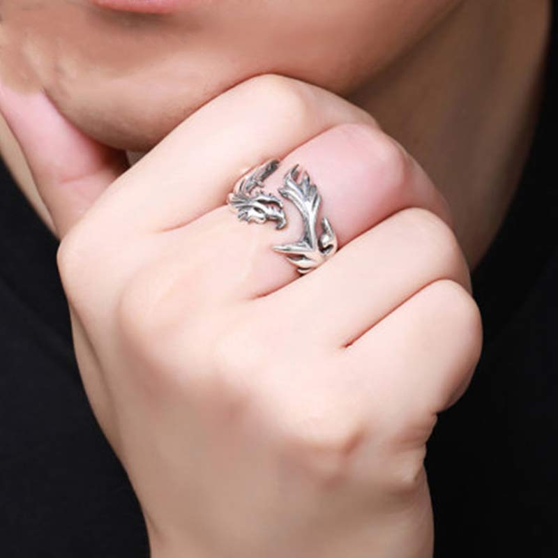Intricate Dragon Pattern Adjustable Alloy Statement Ring for Men and Women
