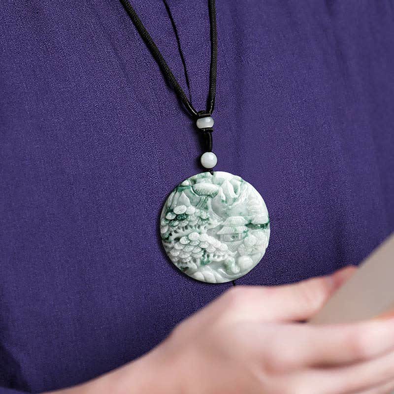 Mountain Landscape Jade Abundance String Necklace