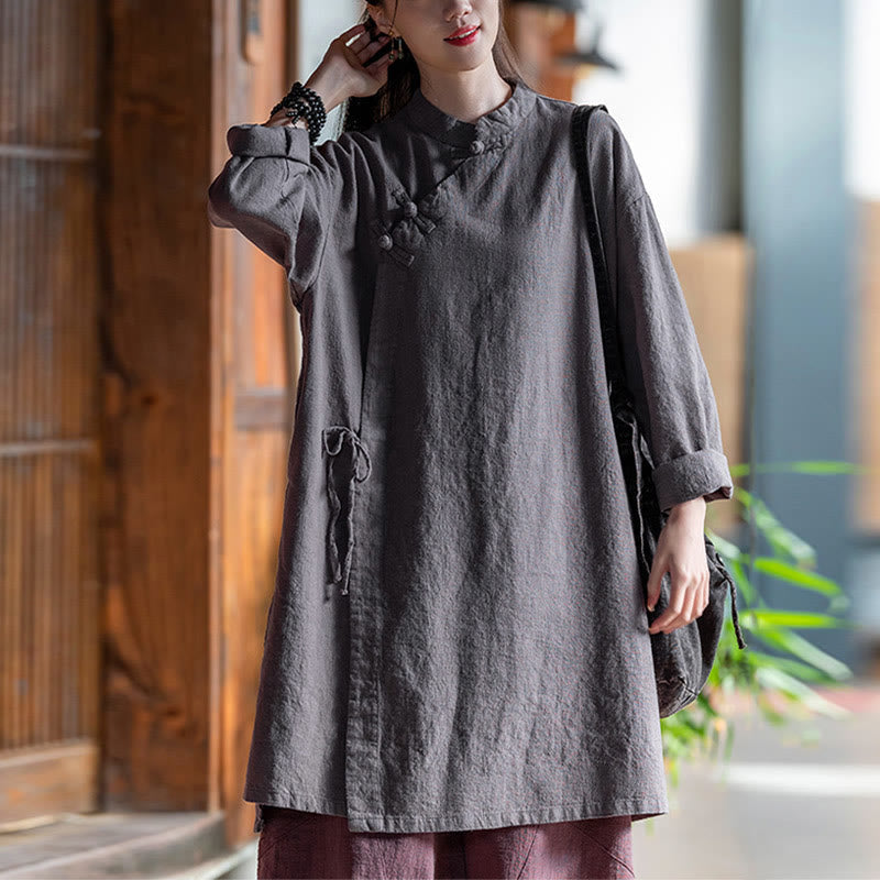 Vintage Cotton Linen Blouse Women Long Sleeve Shirt Chinese Hanfu Top