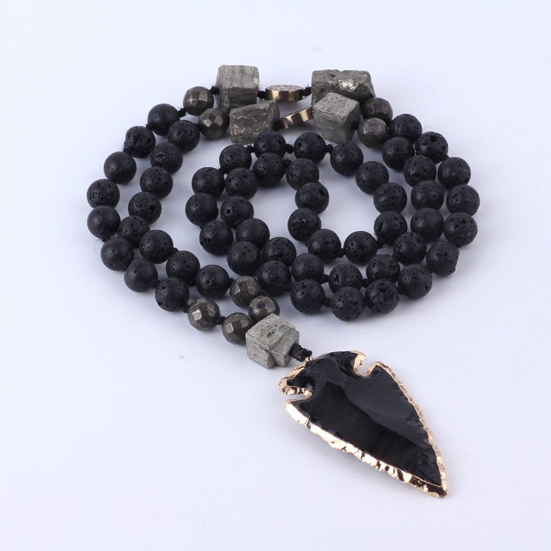 Natural Lava Rock Yoga Meditation Necklace Arrow Pendant