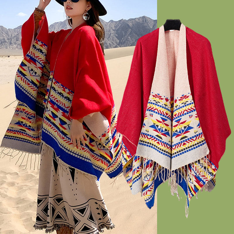 Tibetan Shawl Colorful Geometry Winter Cozy Travel Scarf Wrap