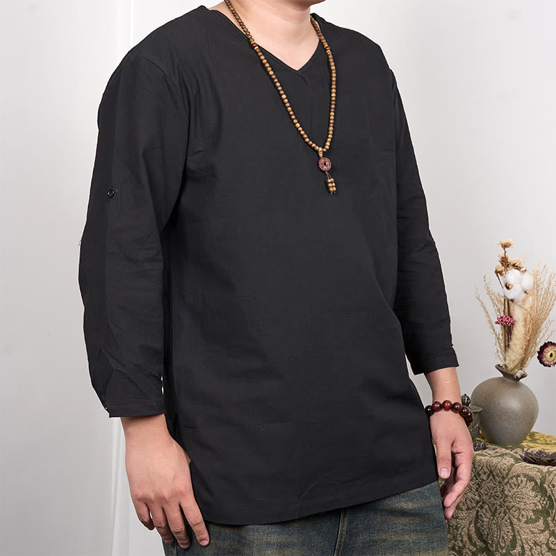 Solid Color Three Quarter Sleeve Men's T-shirt