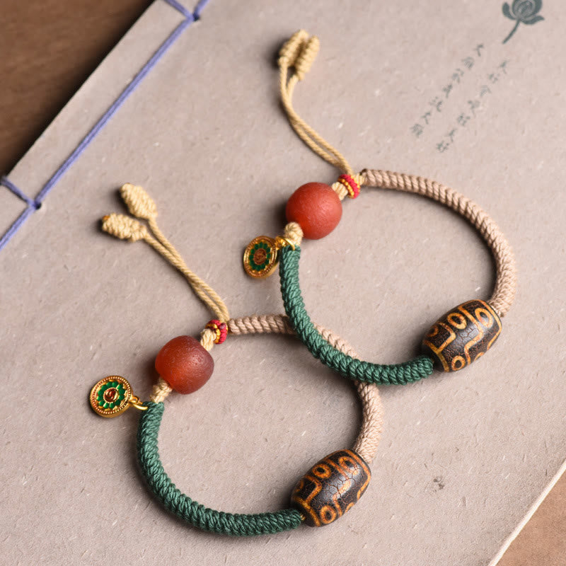 Handmade Tibetan Nine-Eye Dzi Bead Wealth Rope Bracelet