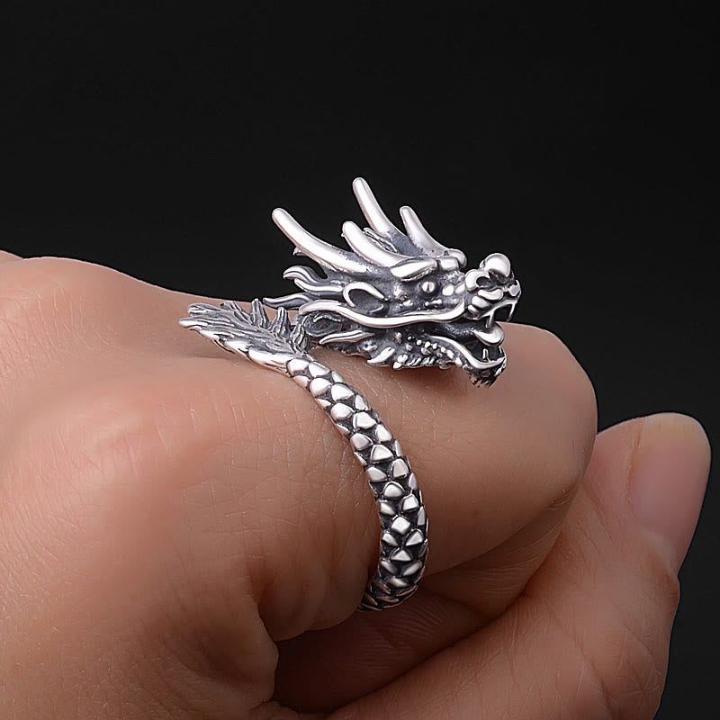 Vintage 990 Sterling Silver Dragon Adjustable Ring for Men and Women