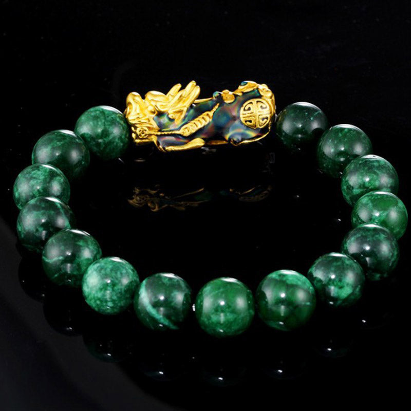 Energetic Cyan Jade Pixiu Beaded Bracelet