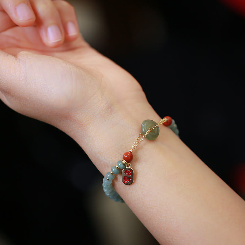 Natural Hetian Jade Red Agate Peace Buckle Lucky Fortune Bracelet
