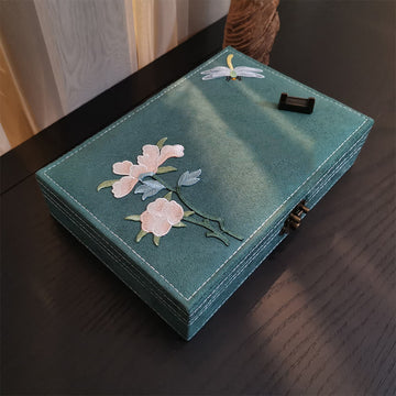 Floral & Dragonfly Flannel Single Layer Jewelry Organizer Box