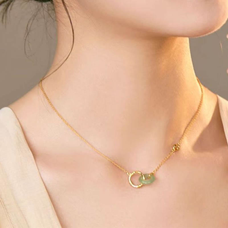 Green Aventurine and Sterling Silver Bamboo Ping An Kou Peace Buckle Pendant Necklace