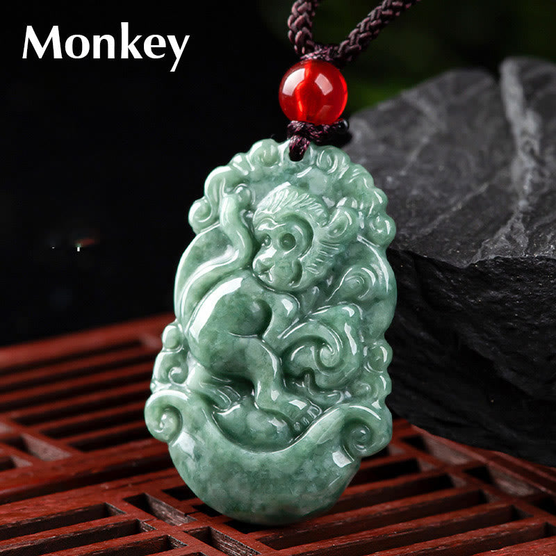 Natural Jade 12 Chinese Zodiac Prosperity Necklace Pendant