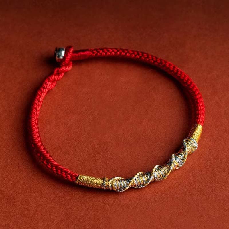 Hand-Braided Red String Bracelet with 925 Sterling Silver Accents