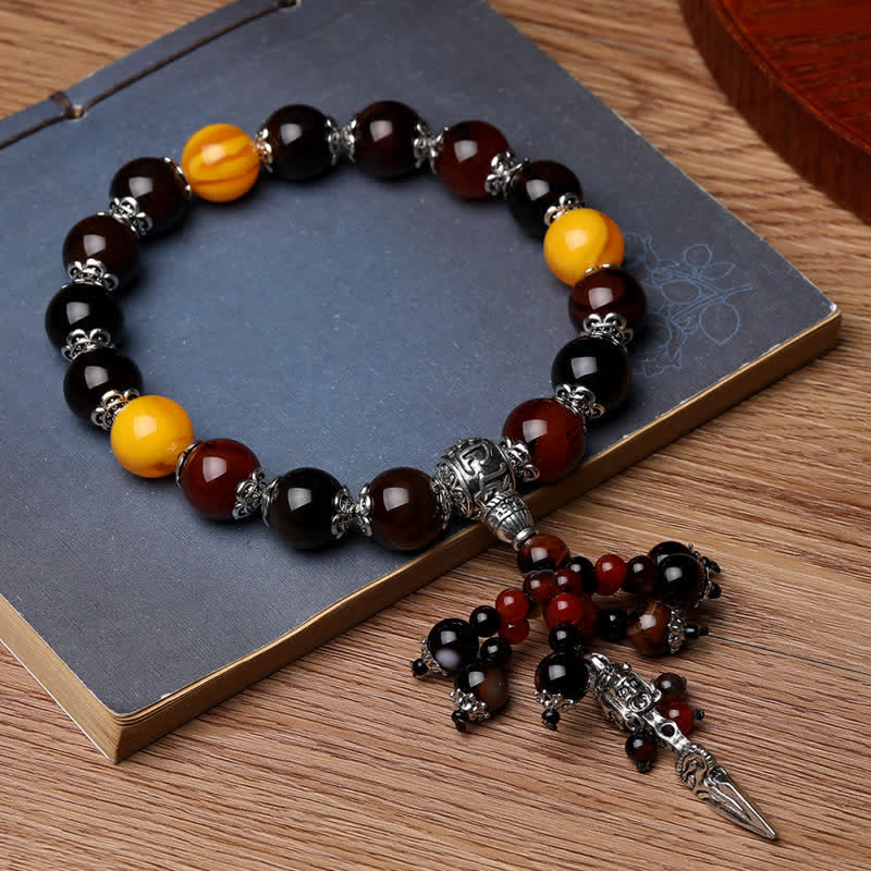 Natural Gemstone Beaded Bracelet with Copper Vajra Dorje Charm