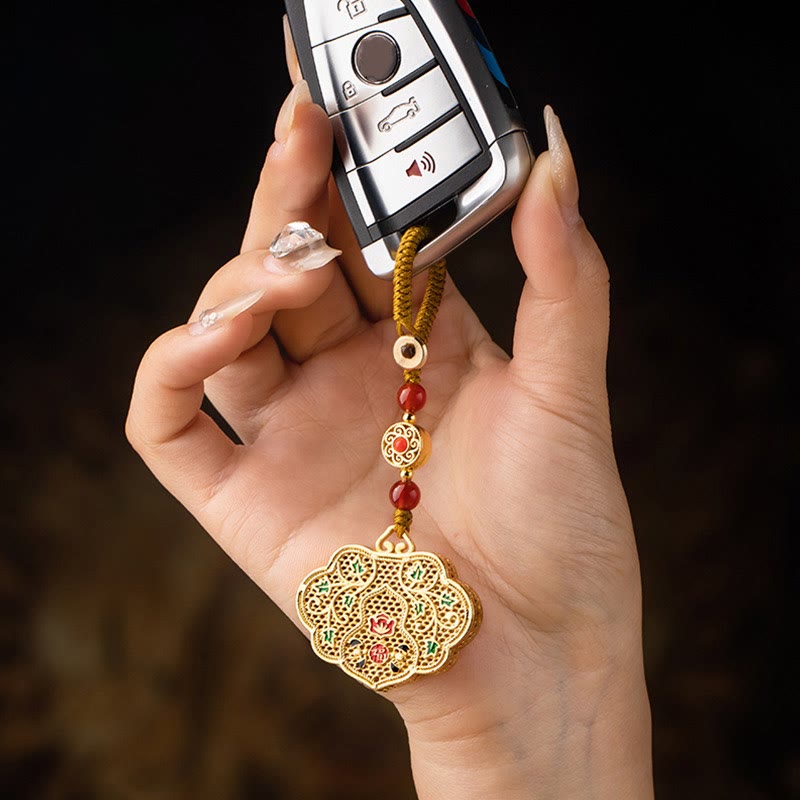 Lock of Good Wishes Fu Character Luck Blessing Key Chain