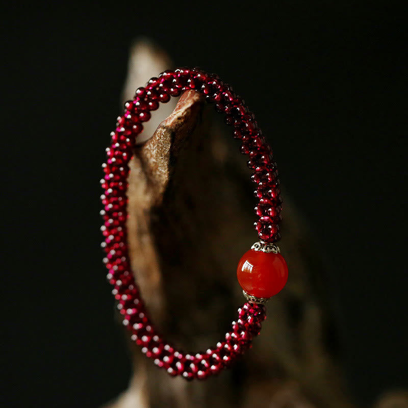 Natural Garnet Pink Crystal Red Agate Amazonite Bead Protection Bracelet