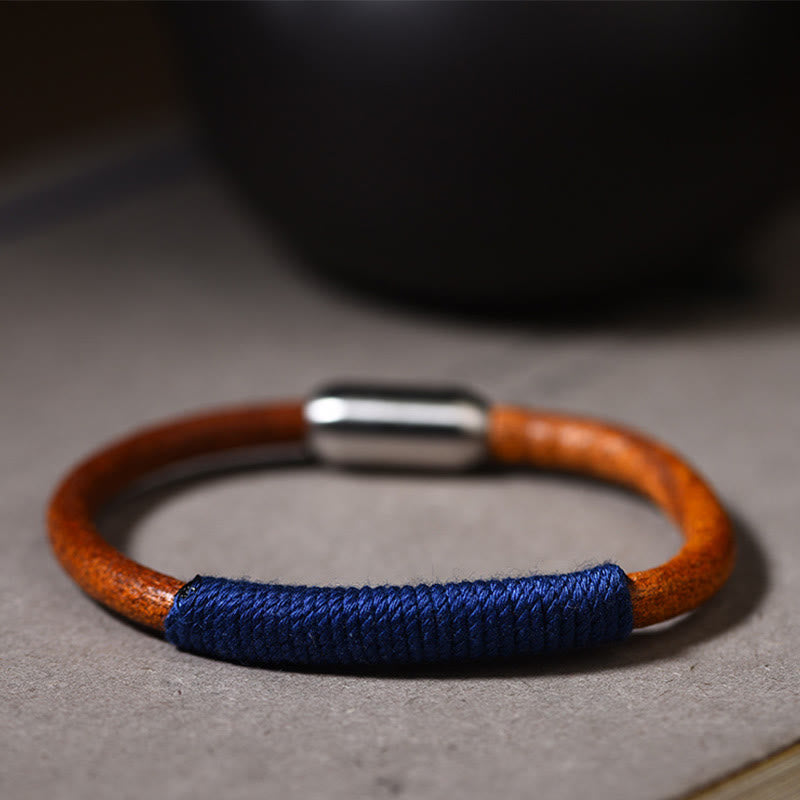 Tibetan Leather Handmade Five Elements Luck Braid String Buckle Bracelet