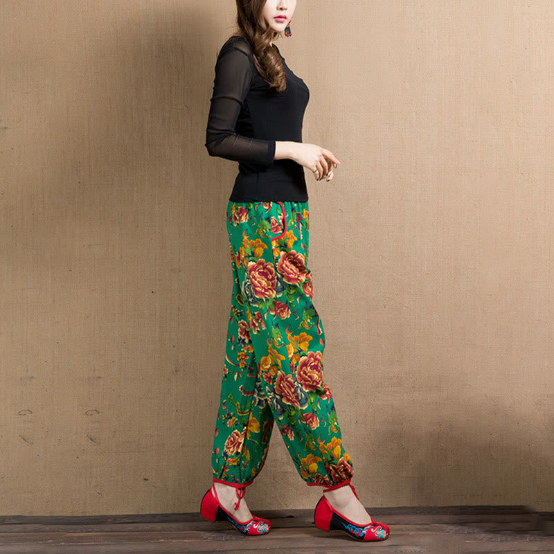 Breathable Floral Meditative Harem Pants with Pockets