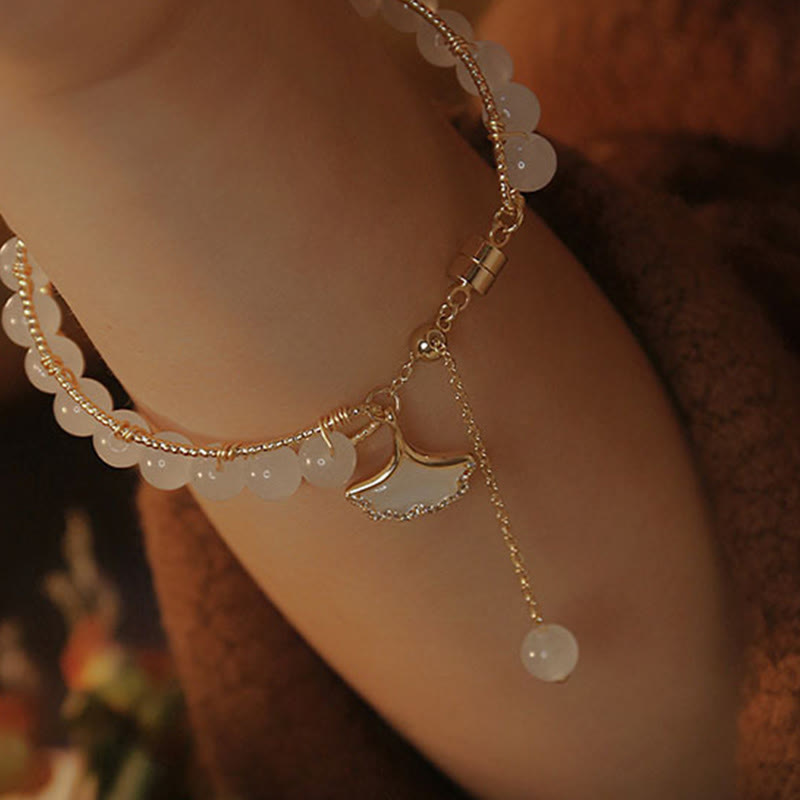 Ginkgo Leaf Jade Bead Luck Bracelet
