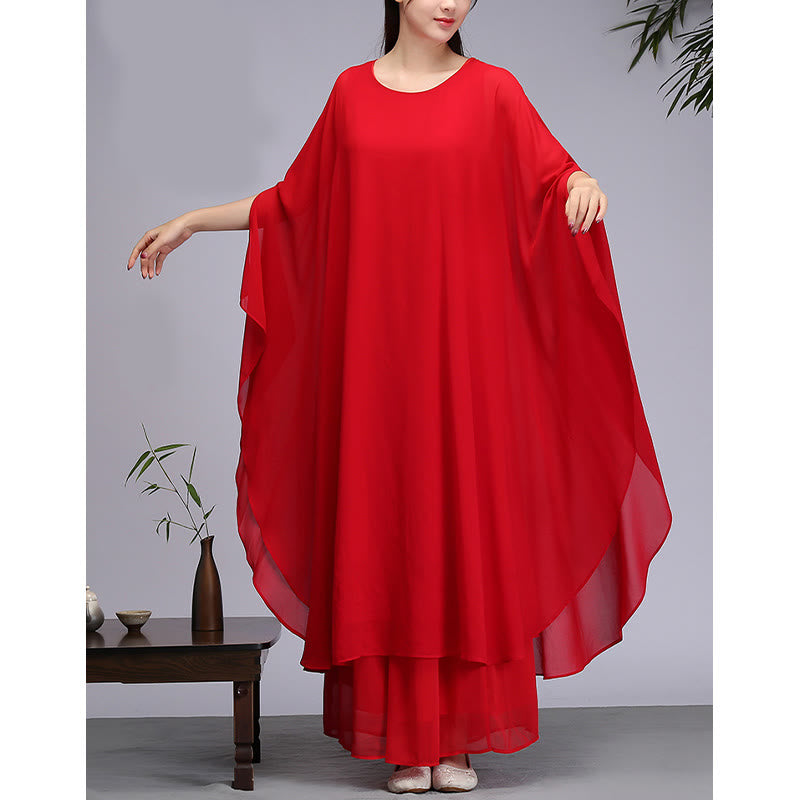 Lightweight Chiffon Flowing Midi Dress and Wide-Leg Meditation Set