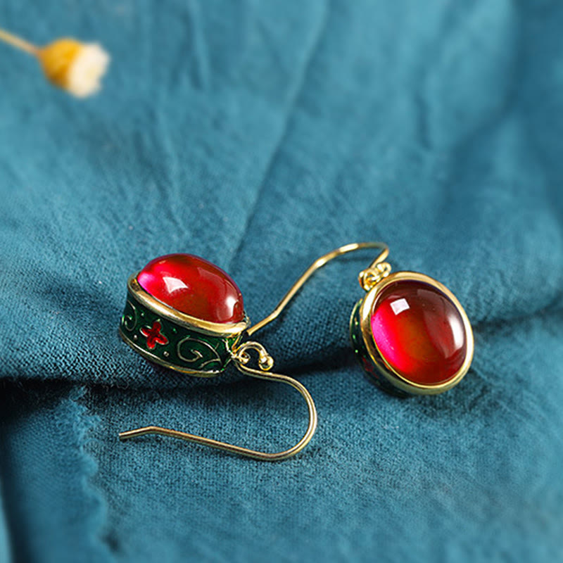 Round Red Corundum Confidence Hook Drop Dangle Earrings