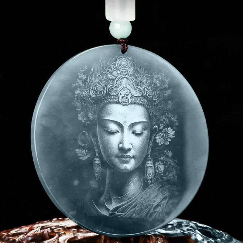 Kwan Yin Avalokitesvara Jade Abundance String Necklace Pendant