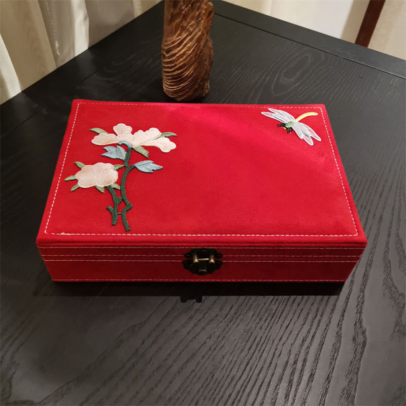 Floral & Dragonfly Flannel Single Layer Jewelry Organizer Box