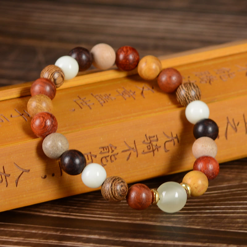 Multicolored Green Sandalwood, Ebony & Red Sandalwood Beaded Bracelet