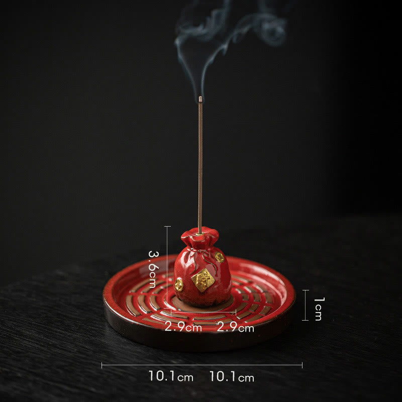 Ceramic Bagua Tray & Symbolic Wealth Vessel Stick Incense Burner