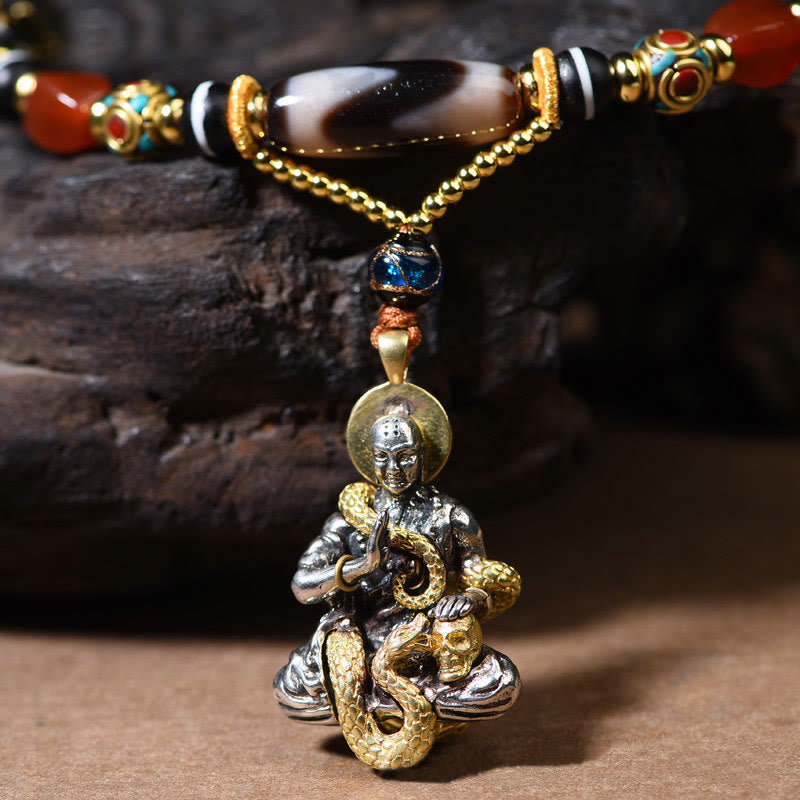 Handmade Buddha Snake Skull Head Dzi Bead Serenity Rope Necklace Pendant (Extra 35% Off | USE CODE: FS35)
