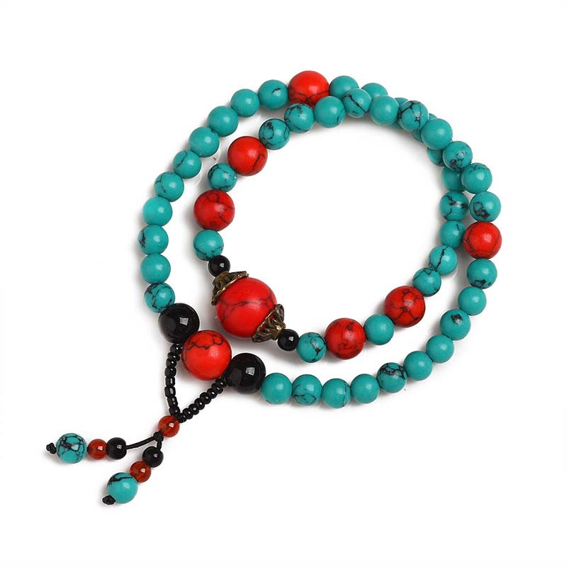 Turquoise Black Onyx Red Turquoise Bead Protection Bracelet