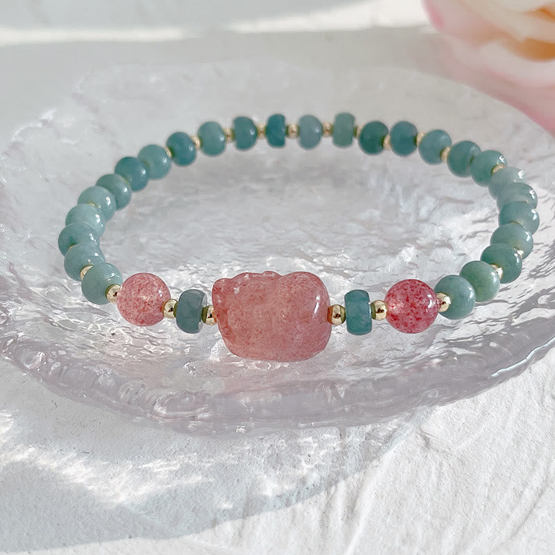 Natural Hetian Jade Pearl Peace Buckle Fu Character Gourd Money Bag Strawberry Quartz PiXiu Luck Bracelet