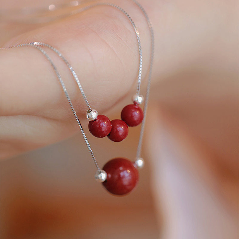 925 Sterling Silver Cinnabar Bead Calm Blessing Necklace Pendant