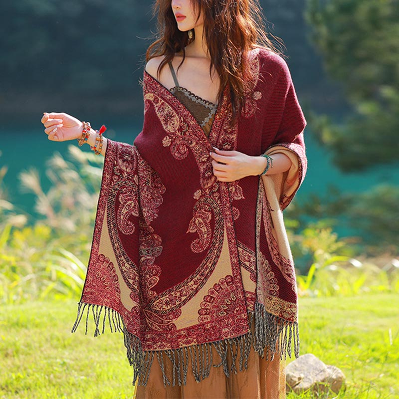 Tibetan Vine Leaves Pattern Design Shawl Cozy Travel Scarf Wrap