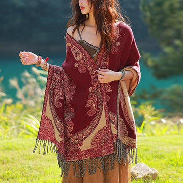 Tibetan Vine Leaves Pattern Design Shawl Cozy Travel Scarf Wrap