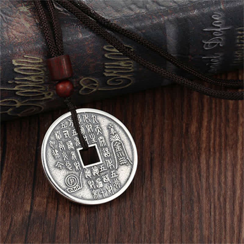 Handmade Sterling Silver & Copper Bagua Yin Yang Chinese Coin Pendant Necklace