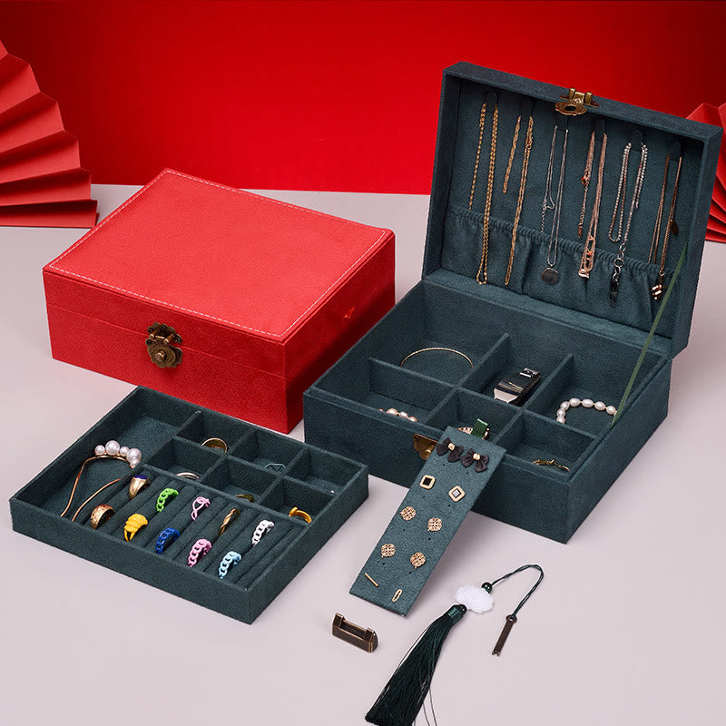 Elegant Two-Layer Flannel Jewelry Box Organizer with Secure Lock