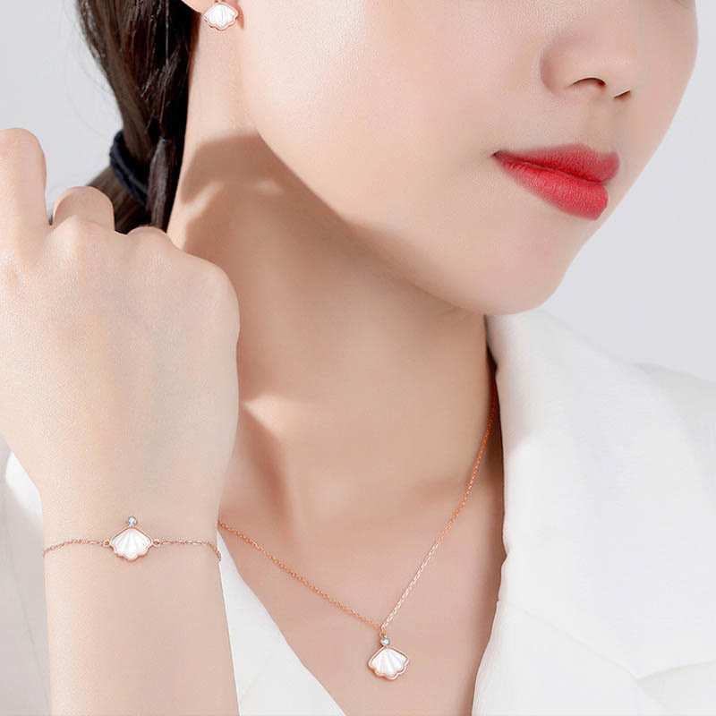 925 Sterling Silver Tridacna Stone Shell Blessing Necklace Pendant Bracelet Earrings Jewelry Set