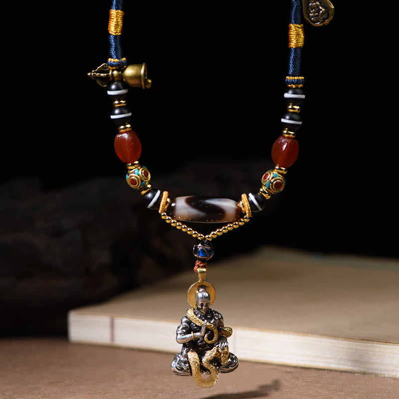 Handmade Buddha Snake Skull Head Dzi Bead Serenity Rope Necklace Pendant (Extra 35% Off | USE CODE: FS35)