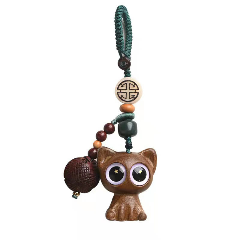 Green Sandalwood Lucky Cat Koi Fish Cure Key Chain Phone Hanging Decoration