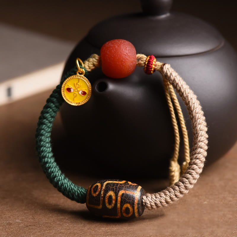 Handmade Tibetan Nine-Eye Dzi Bead Wealth Rope Bracelet