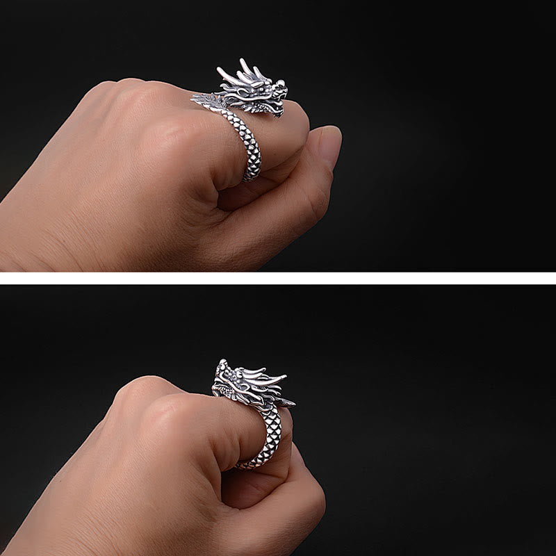 Vintage 990 Sterling Silver Dragon Adjustable Ring for Men and Women