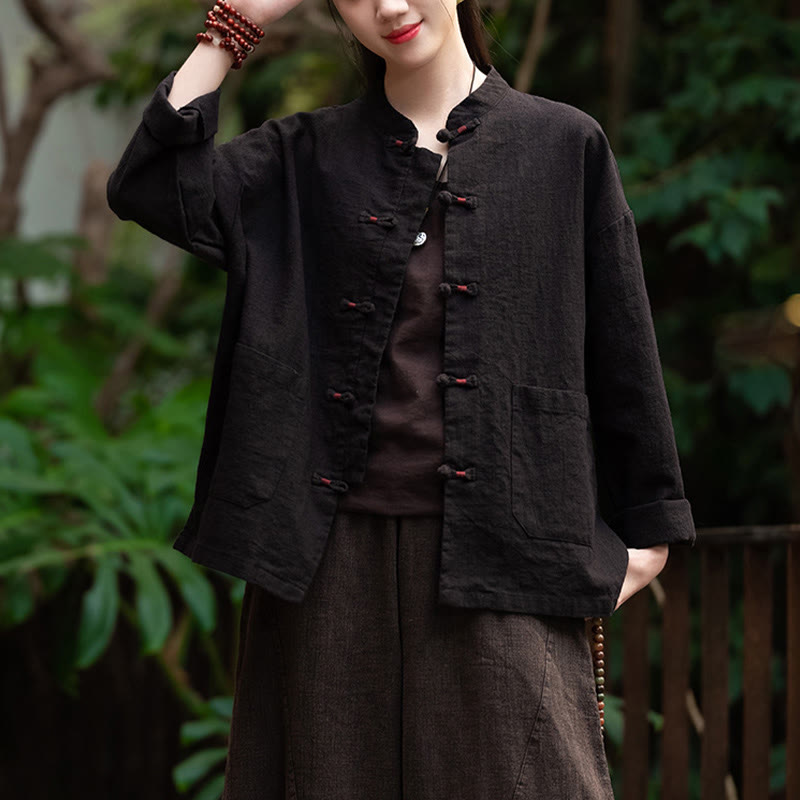 Frog-Button Shirt Zen Meditation Top Clothing Cotton Linen Jacket
