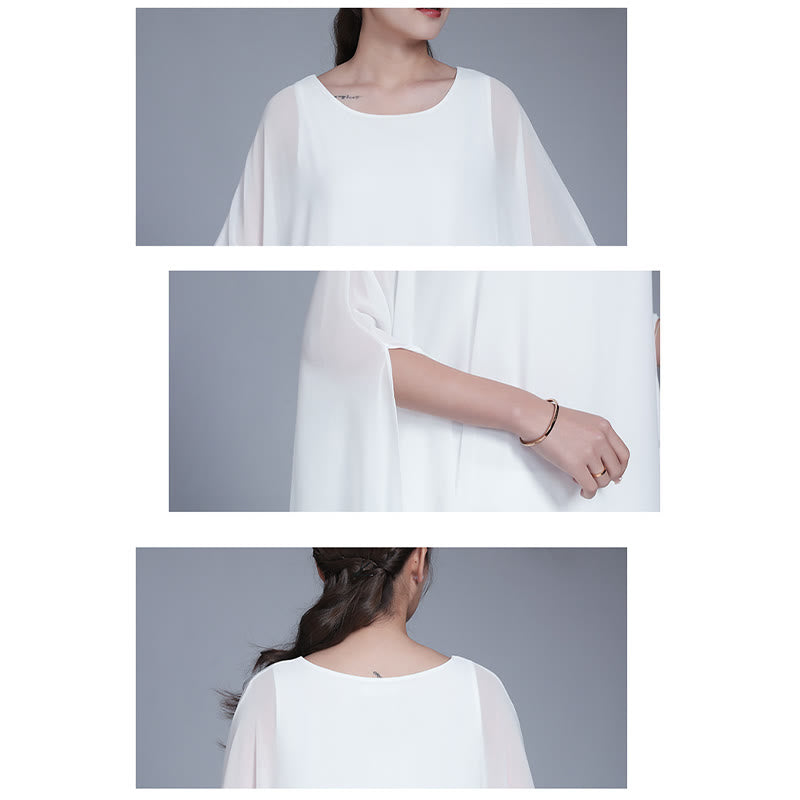 Lightweight Chiffon Flowing Midi Dress and Wide-Leg Meditation Set
