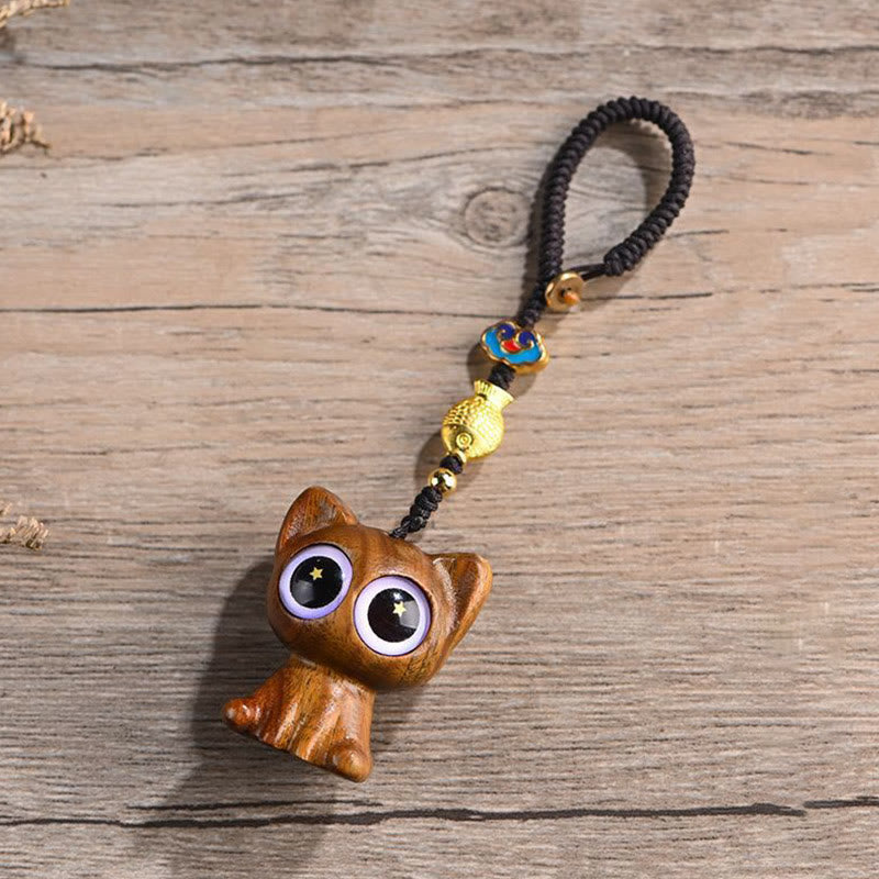 Green Sandalwood Lucky Cat Koi Fish Cure Key Chain Phone Hanging Decoration
