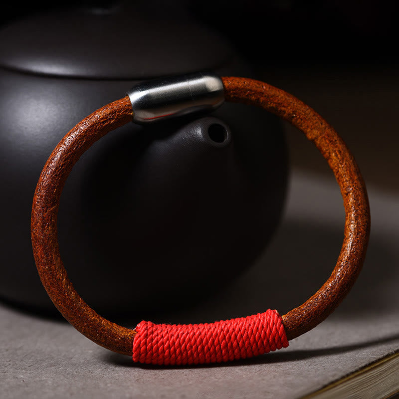 Tibetan Leather Handmade Five Elements Luck Braid String Buckle Bracelet