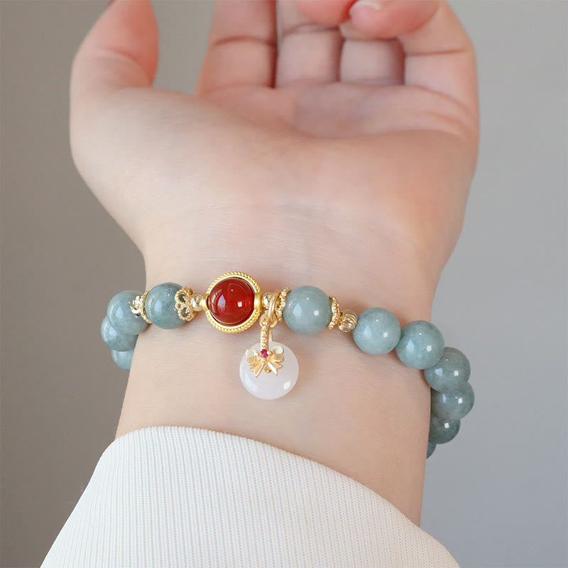 Natural Jade Red Agate Pearl Bow Tie Luck Bracelet