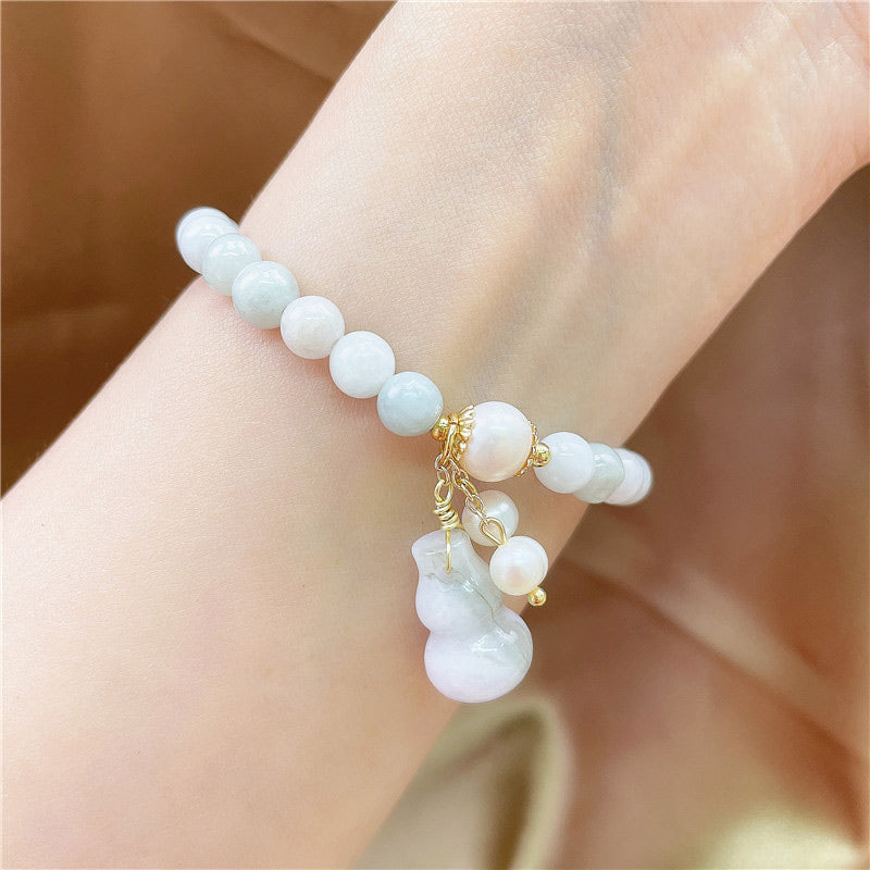 Handmade Natural Jade Wu Lou Gourd Charm Bracelet
