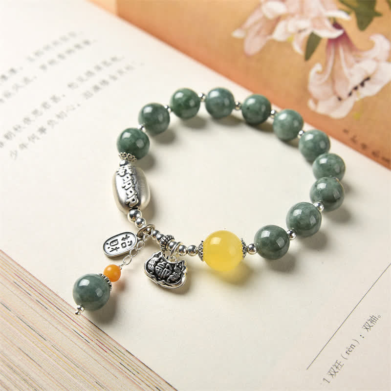 925 Sterling Silver Cyan Jade and Amber Success Bracelet
