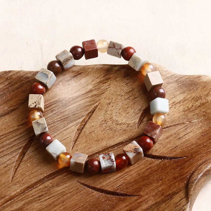 Natural Imperial Sea Sediment Jasper and Agate Beaded Stone Bracelet