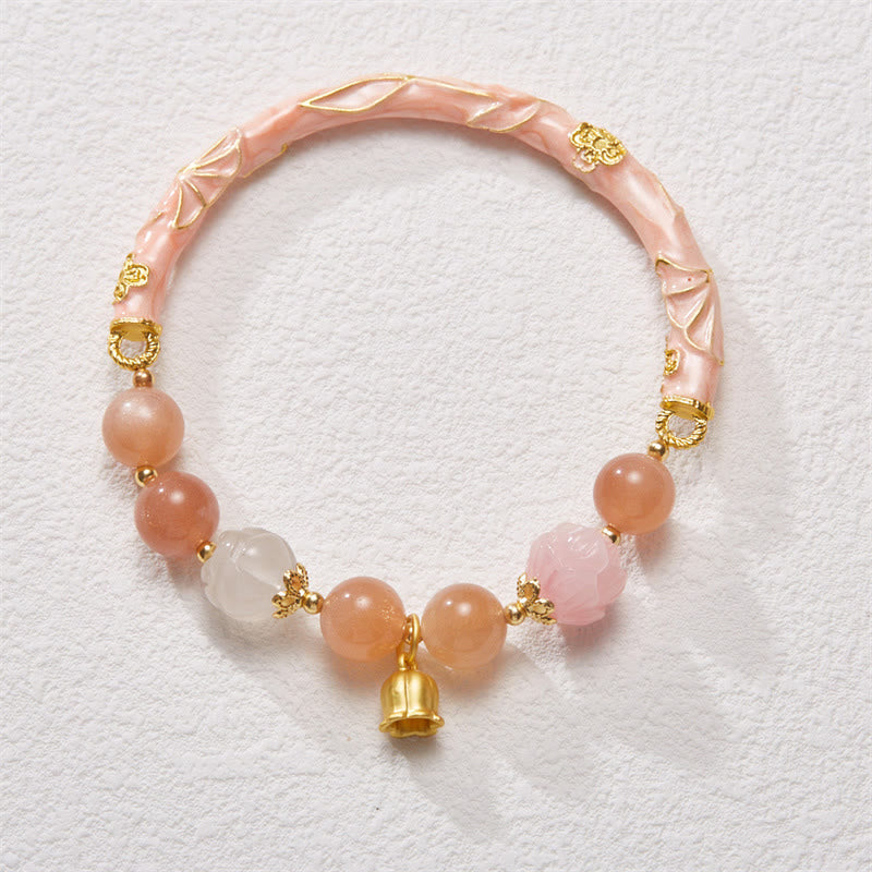 Sunstone & Golden Silk Jade Lily of the Valley Gold Sterling Silver Charm Bracelet